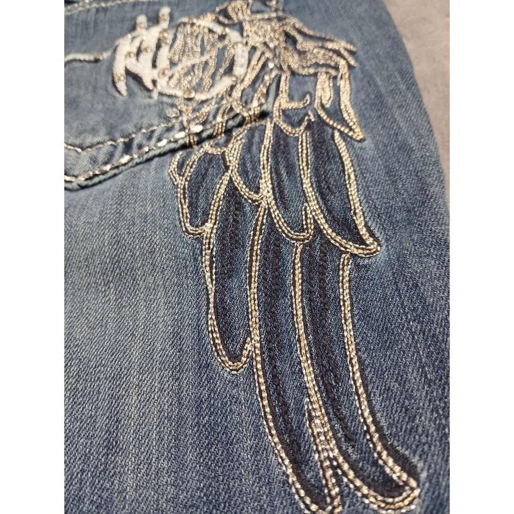 Harley Davidson rhinestone angel wing pocket jeans size 12 Y2K mcbling biker - Picture 10 of 13